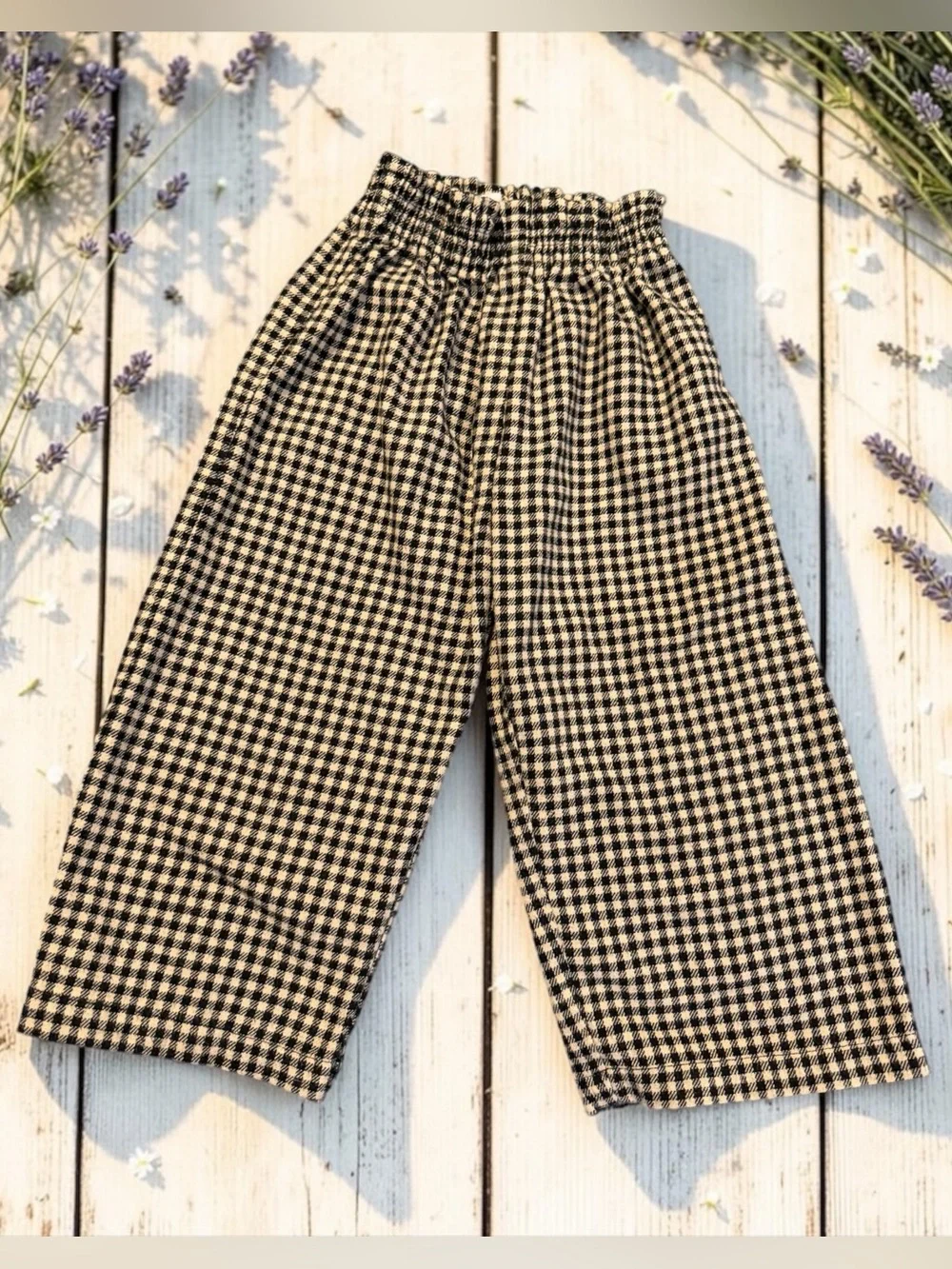 NEW!   Zara Black and Cream Gingham Elastic Waist Pants